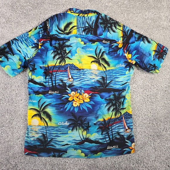 Vintage Royal Creations Shirt Mens Large Hawaiian Aloha Sunset‎ Palm Tree Surf - Picture 7 of 10
